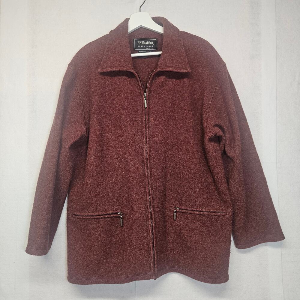 Bernardo Essentials Women's Petite Large 100% Wool Sweater Coat Jacket Burgundy
